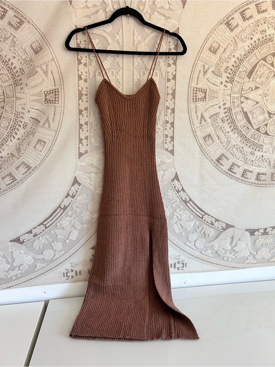 Cider Dresses & Skirts - Cider Ribbed Knit Slip midi sweater Dress - Brown small
